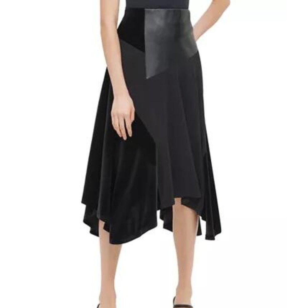 Calvin Klein Mixed-Media Handkerchief-Hem Skirt